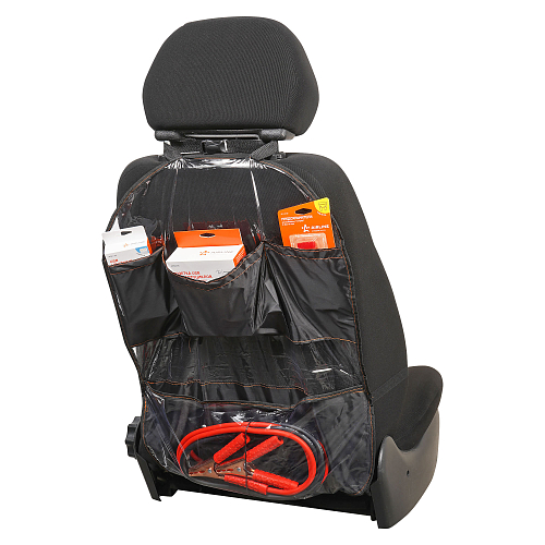 Накидка защитная на спинку переднего сиденья (65*50 см), ПВХ, прозрачная, с карманами