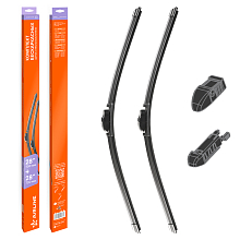 Щетки стеклоочистителя 700/700мм (28"/28") бескаркасные для а/м Ford Kuga II (12-20), Volkwagen Golf Plus (05-08)/Sharan (01-10)/Touran (03-10), Mercedes-Benz S-Class (00-05), Peugeot 407 (04-11), комплект, 2 типа адаптера