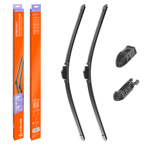 Щетки стеклоочистителя 700/700мм (28"/28") бескаркасные для а/м Ford Kuga II (12-20), Volkwagen Golf Plus (05-08)/Sharan (01-10)/Touran (03-10), Mercedes-Benz S-Class (00-05), Peugeot 407 (04-11), комплект, 2 типа адаптера