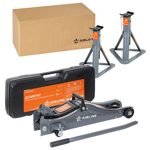 Комплект Домкрат+Стойки (домкрат подкат. 2т 80-380мм, кейс и две стойки 2т 265-365мм)