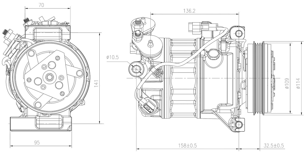 Компрессор кондиционера для автомобилей Volvo S60 II (06-)/S80 II (06-)/XC60 (08-)/XC70 (07-)