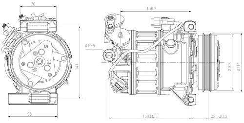Компрессор кондиционера для автомобилей Volvo S60 II (06-)/S80 II (06-)/XC60 (08-)/XC70 (07-)