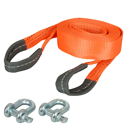 Трос VIP буксировочный усиленный (лента) 7 т, 5 м, 2 металл. шакла, с мешком