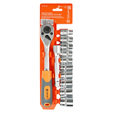 Набор головок 1/2"DR шестигранных с трещоткой 72Т 12пр. (10-24мм, удлинитель 125мм)