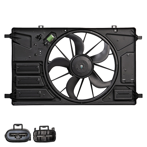 Электровентилятор охлаждения для автомобилей Ford Transit (13-) 2.2D FWD (с кожухом и резистором)