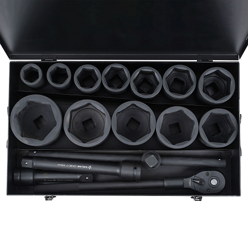 Набор головок ударных 1"DR L=90мм, 16пр. (36-90мм) металл.кейс