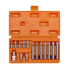 Набор бит вставок TORX 3/8" 30мм и 75мм с держателем бит 1/2"DR 15 пр. в кейсе
