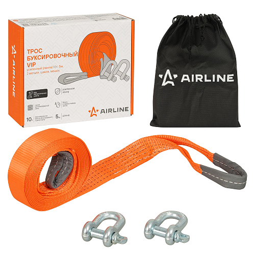 Трос VIP буксировочный усиленный (лента) 10 т, 5 м, 2 металл. шакла, с мешком МП-серия