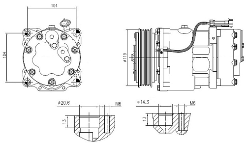 Компрессор кондиционера для автомобилей УАЗ 3163 "Патриот" (05.2012-09.2016) (тип Sanden)