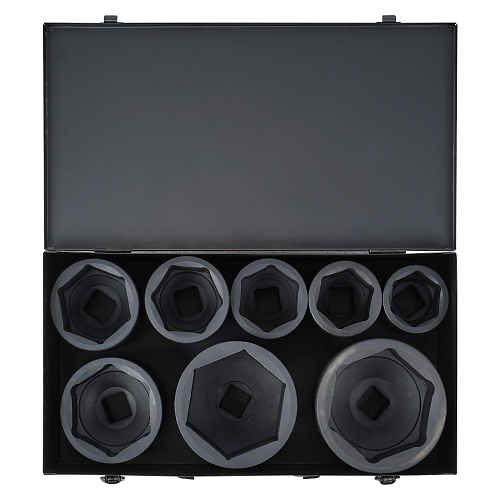 Набор головок ударных 1"DR L=90мм и L=120мм, 8пр. (50-100мм) металл.кейс