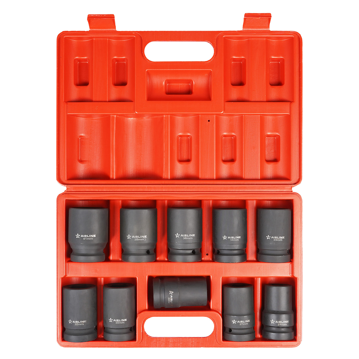 Набор головок ударных 1"DR L=78мм, 10пр. (22квадрат, 24-41мм) пласт. кейс.