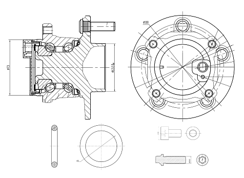 Ступица задняя в сборе с подшипником с монтажным комплектом для автомобиля Ford Focus II (05-)