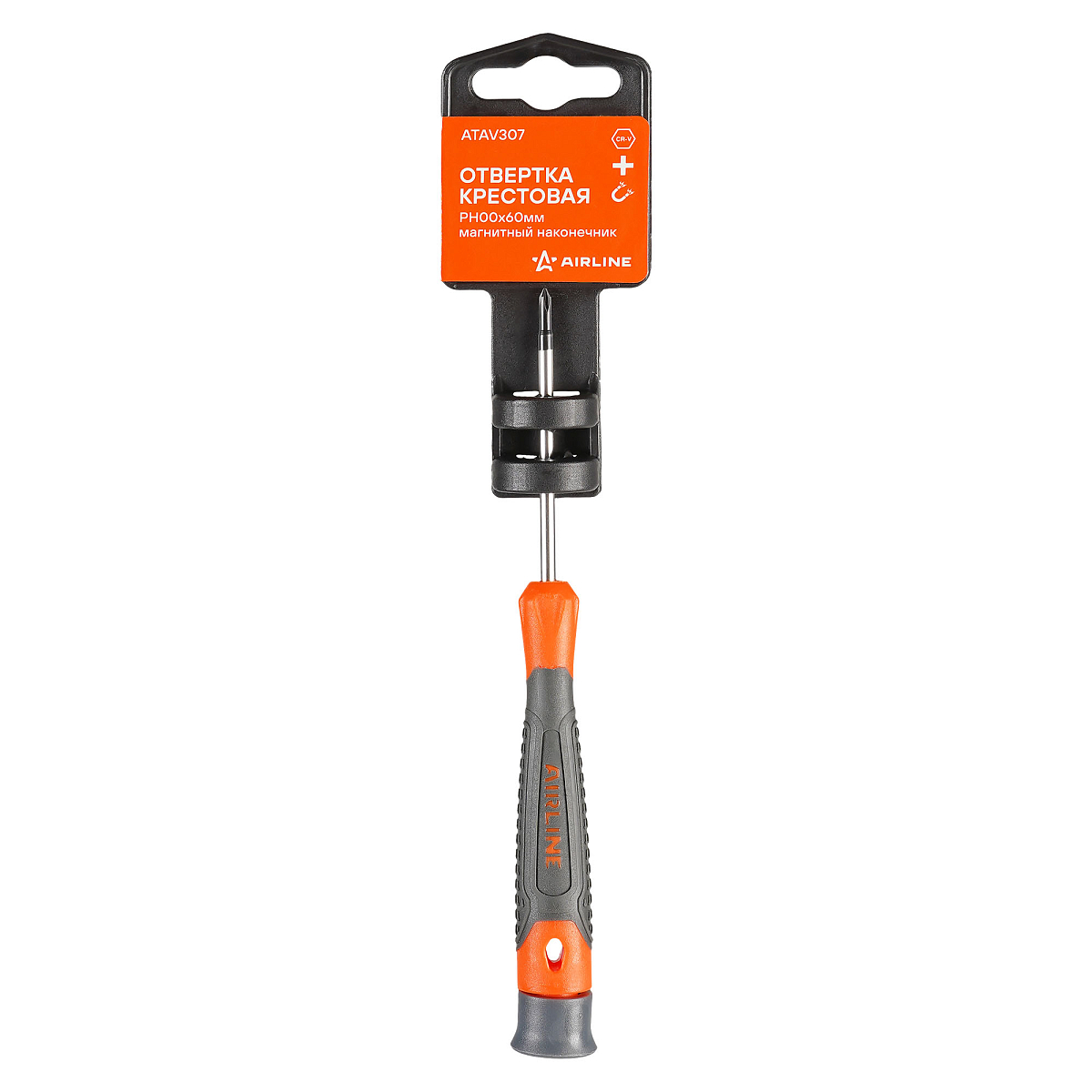 Отвертка крестовая PH00x60мм, магнитный наконечник, пласт.подвес