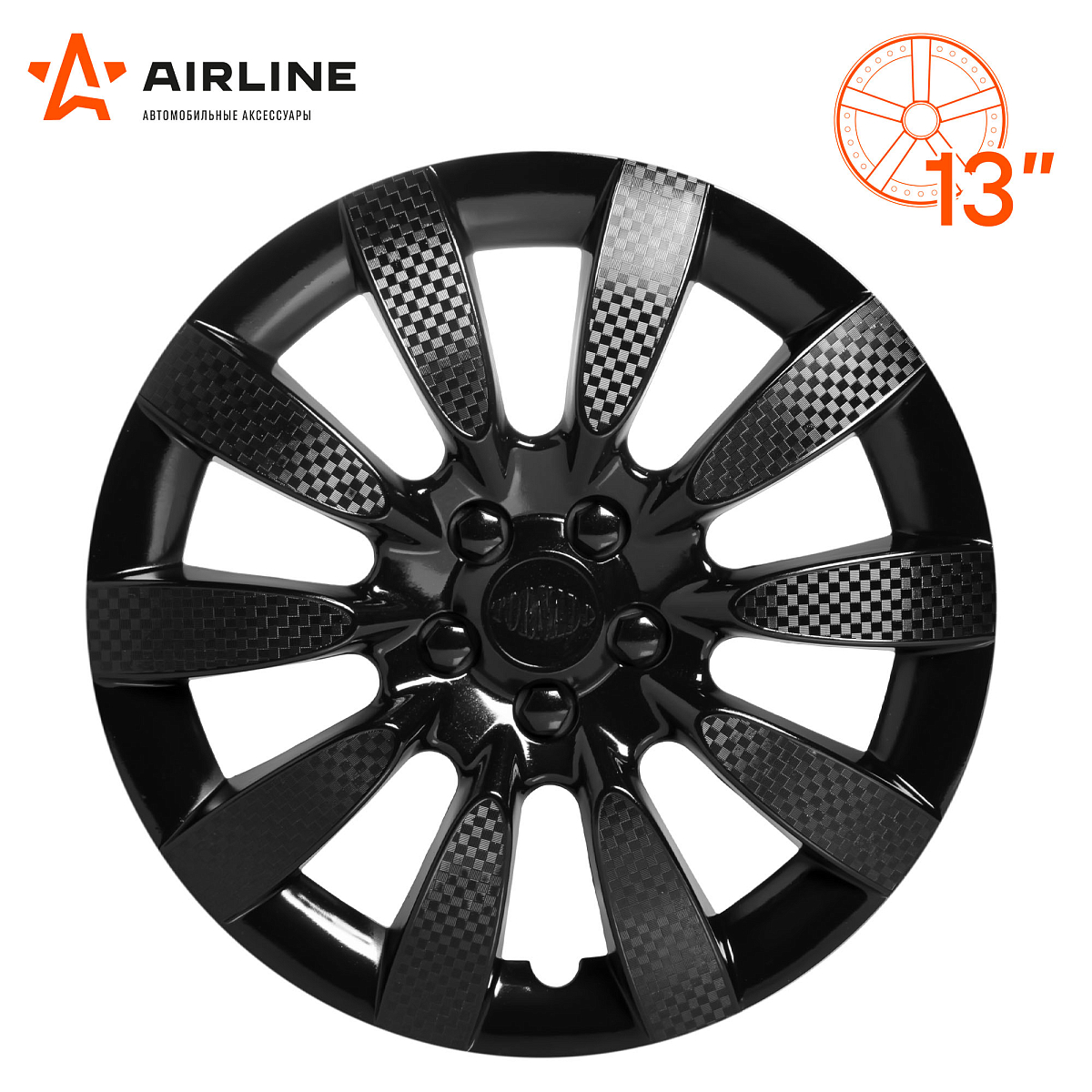 Колпаки колесные 13" "Торнадо", черный глянец, карбон, компл. 2 шт.