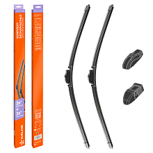 Щетки стеклоочистителя 650/650мм (26"/26") бескаркасные для а/м Volkswagen Touareg (02-10), Mercedes-Benz E-Class (02-09), Porsche Cayenne (10-18), Renault Master III (10-), Citroen Xsara Picasso (00-05), комплект, 2 типа адаптеров