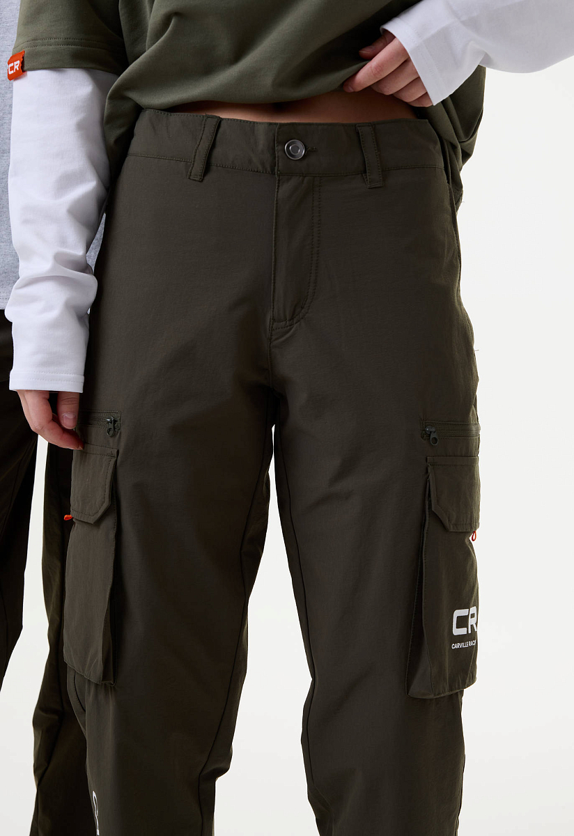 Брюки карго зелёные с принтом лого CR