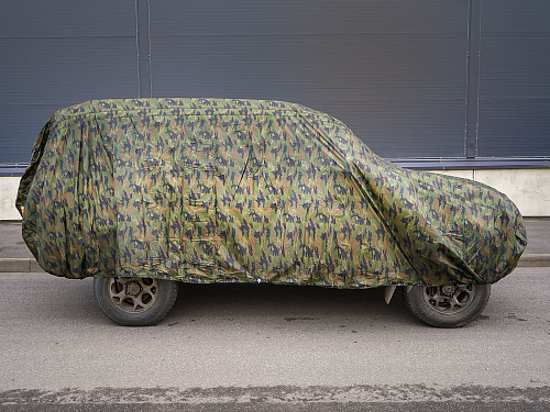 Чехол-тент на автомобиль защитный, L (520х192х120см) молния для двери, летний камуфляж