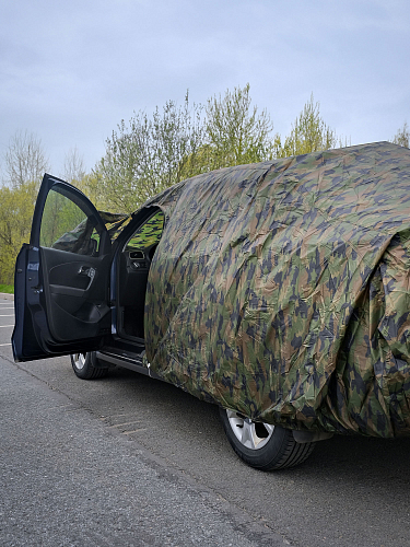 Чехол-тент на автомобиль защитный, S (455х186х120см) молния для двери, летний камуфляж