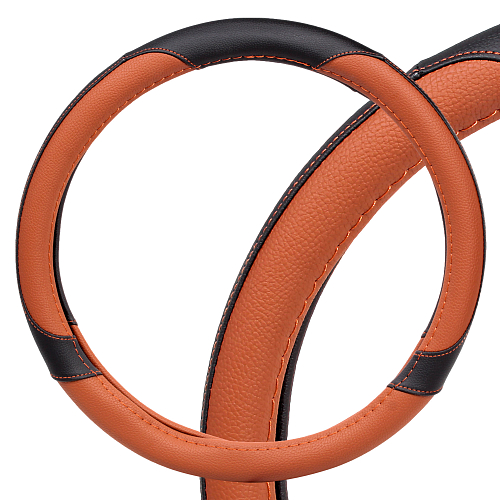 Оплетка на руль, искусственная кожа, коричневая/черная, 40 см / L