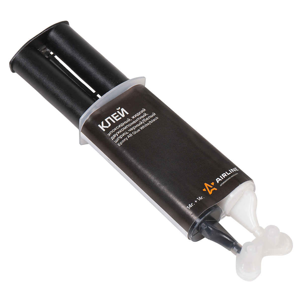Клей эпоксидный, жидкий двухкомпонентный, шприц, черный/белый, 2*14 г.