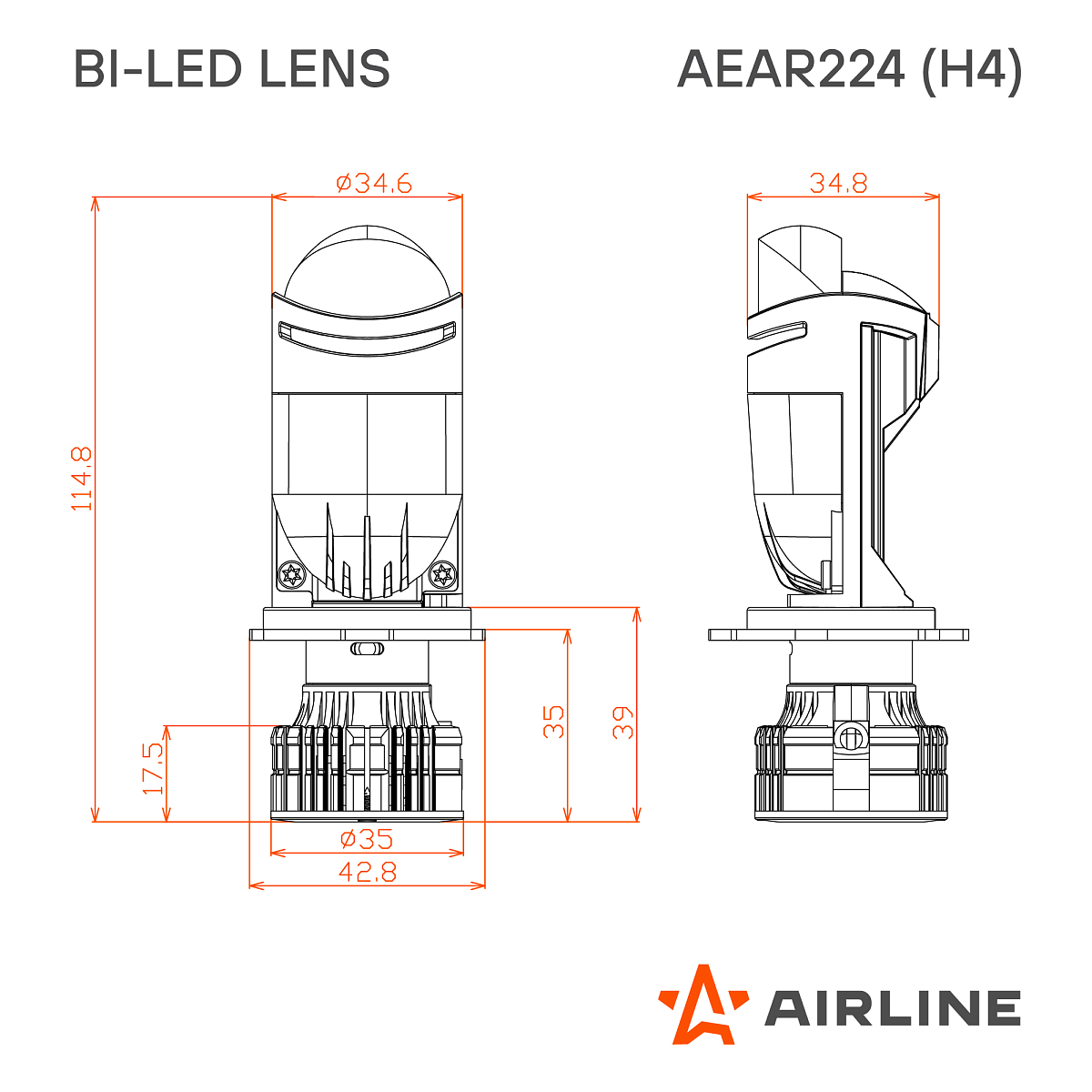 Лампа светодиодная H4 BI-LED LENS, 60Вт, 7000Лм (3500Лм x 2), 6500К (Белый), 12/24В, комплект 2 шт.