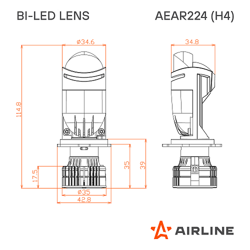 Лампа светодиодная H4 BI-LED LENS, 60Вт, 7000Лм (3500Лм x 2), 6500К (Белый), 12/24В, комплект 2 шт.