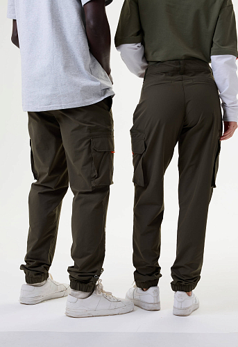 Брюки карго зелёные с принтом лого CR