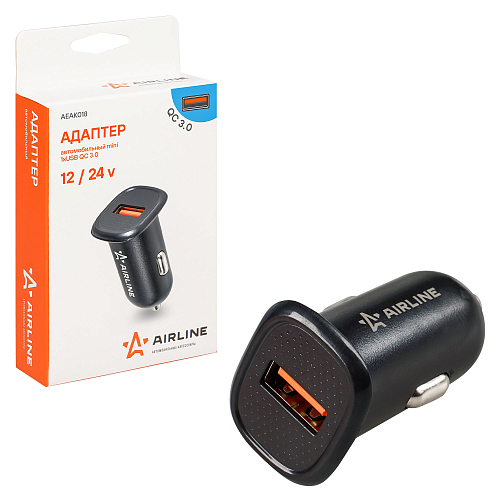 Адаптер автомобильный компактный 1ХUSB QC 3.0, 12/24В