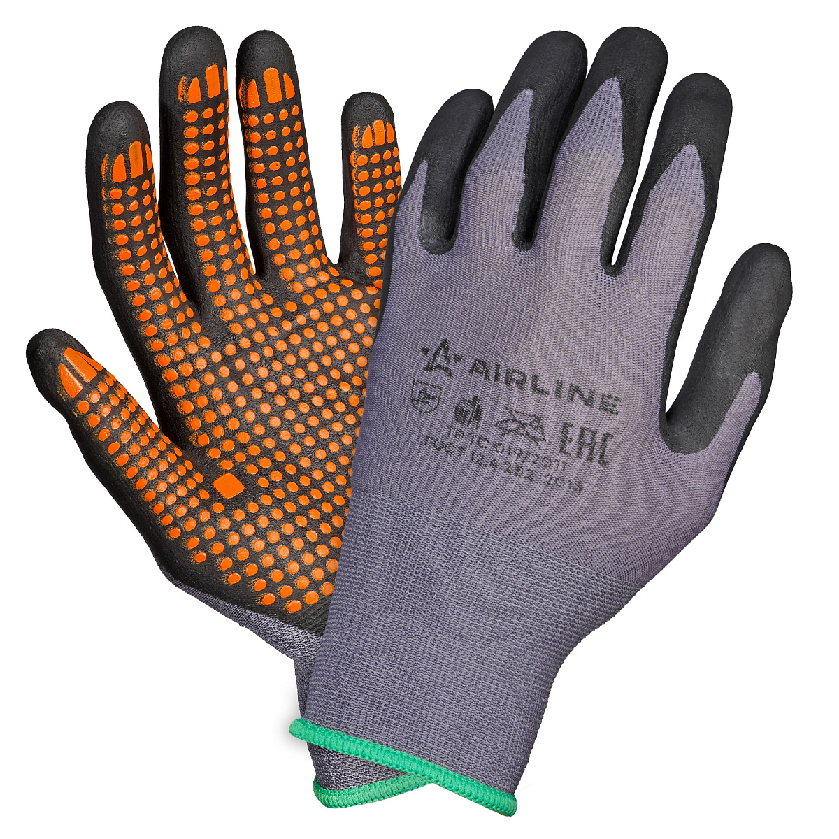 Перчатки нейлоновые с нитриловым покрытием ладони (М) сер./черн./оранж., с подвесом
