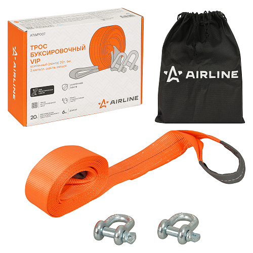 Трос VIP буксировочный усиленный (лента) 20 т, 6 м , 2 металл. шакла, с мешком