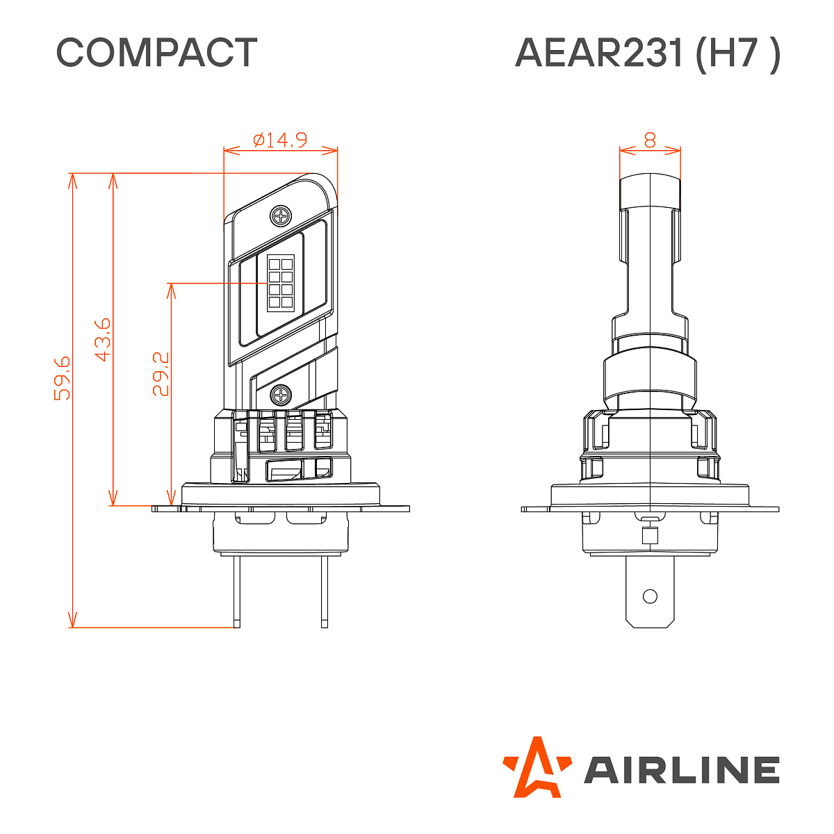 Лампа светодиодная H7 COMPACT, 23Вт, 5200Лм (2600Лм x 2), 6500К (Белый), 12В, комплект 2 шт.