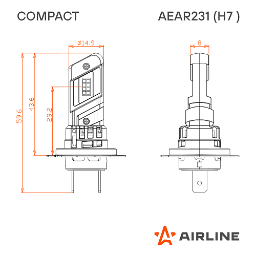 Лампа светодиодная H7 COMPACT, 23Вт, 5200Лм (2600Лм x 2), 6500К (Белый), 12В, комплект 2 шт.