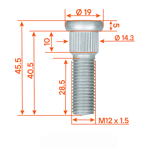 Шпилька колесная M12x1,5x28,5x45,5, d посадки 14,3, дакромет, 1 шт для Toyota/Mazda/Hyundai