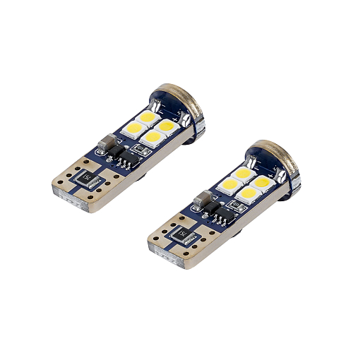 Лампа светодиодная W5W (T10) PRO, 6000K (Белый), 12/24В, 2.5Вт, 12LED, Биполярная, Обманка CAN bus
