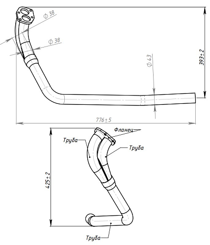 Труба приёмная для автомобилей Лада 21213, 2131 (алюминизированная сталь)