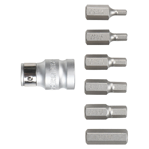 Набор бит вставок шестигранных 3/8" 30мм с держателем бит 1/2"DR 7 пр. в кейсе