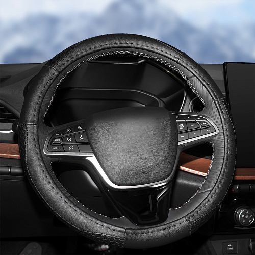 Оплетка на руль, искусственная кожа с тиснением, черная, 38 см / M
