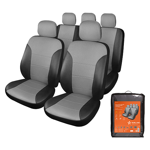 Чехлы для сидений универсальные "CARDINAL", 11 пред., экокожа, цвет серый/черный