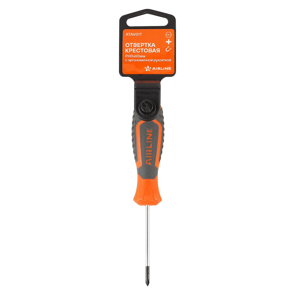 Отвертка крестовая PH0x60мм, магнитный наконечник, пласт.подвес