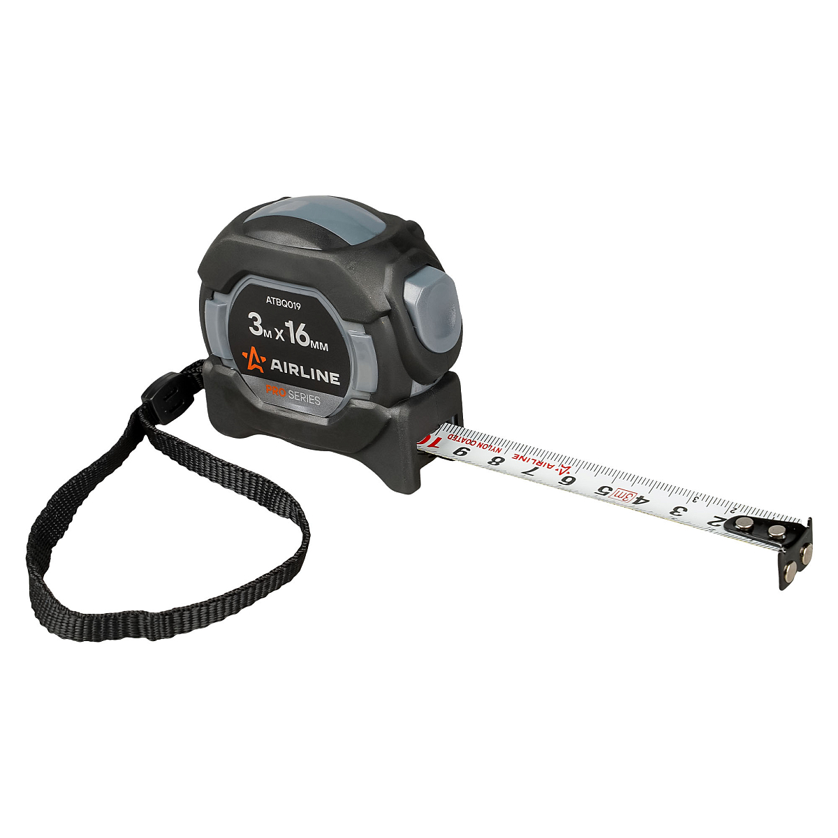 Рулетка в прорезиненном корпусе 3мх16мм PRO, автостоп, магнит. зацеп, нейлон. двуст. шкала