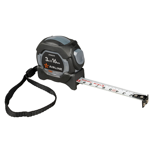 Рулетка в прорезиненном корпусе 3мх16мм PRO, автостоп, магнит. зацеп, нейлон. двуст. шкала