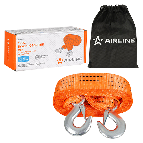 Трос VIP буксировочный усиленный (лента) 5 т, 5 м, 2 крюка, с мешком