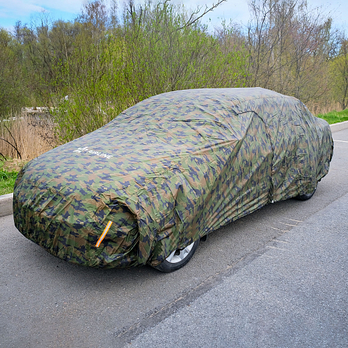Чехол-тент на автомобиль защитный, S (455х186х120см) молния для двери, летний камуфляж