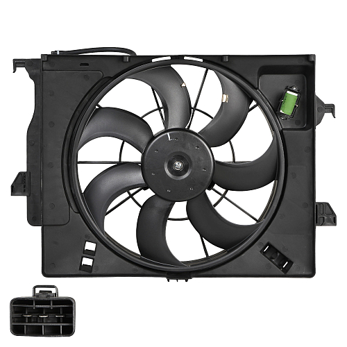Электровентилятор охлаждения для автомобилей Hyundai Solaris (10-)/KIA Rio (10-) (с кожухом и резистором) A/C+
