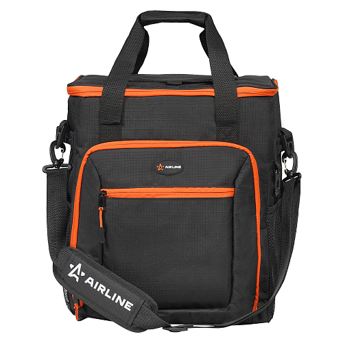 Сумка-холодильник (термосумка) на колесах с телескоп.ручкой 48 л, водонепр., черн./оранж.