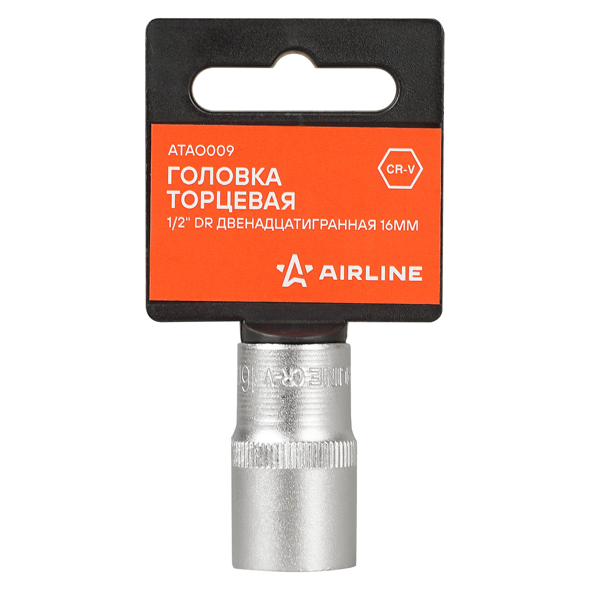 Головка торцевая 1/2"DR двенадцатигранная 16мм, L=38мм пласт.подвес