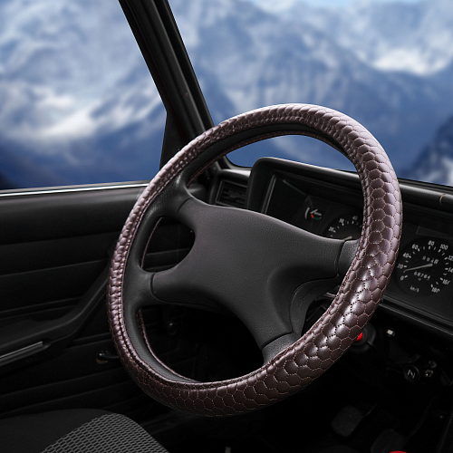 Оплетка на руль, искусственная кожа с тиснением, коричневая, 40 см / L