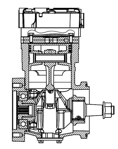 Компрессор воздушный для автомобилей КАМАЗ 65115, 65116, 65117 c дв. Cummins 6ISBe Eвро-4 (1 цилинд) (аналог LK8926)