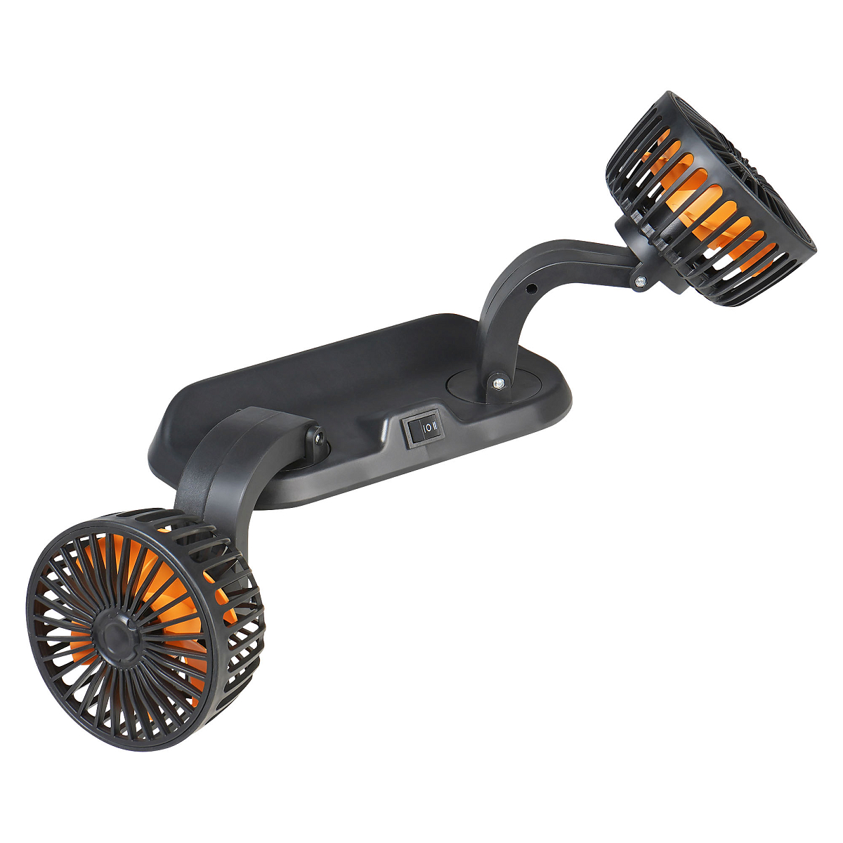 Вентилятор в салон двойной поворотный 360, 2x10.5см, 12В, общая регулировка, скотч