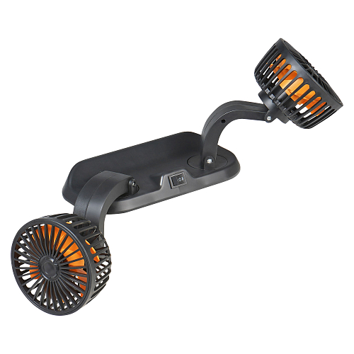 Вентилятор в салон двойной поворотный 360, 2x10.5см, 12В, общая регулировка, скотч